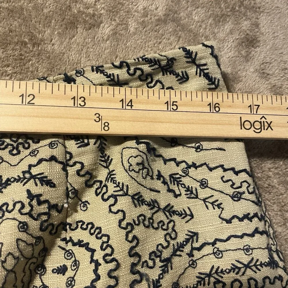 Talbots Pants Womens 10 Linen Tan Black Embroidered Design Cropped Ankle High - Picture 6 of 8